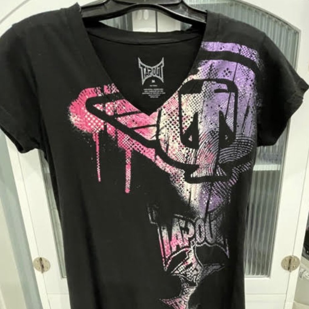 Distressed TAP OUT print VNECK T Shirt